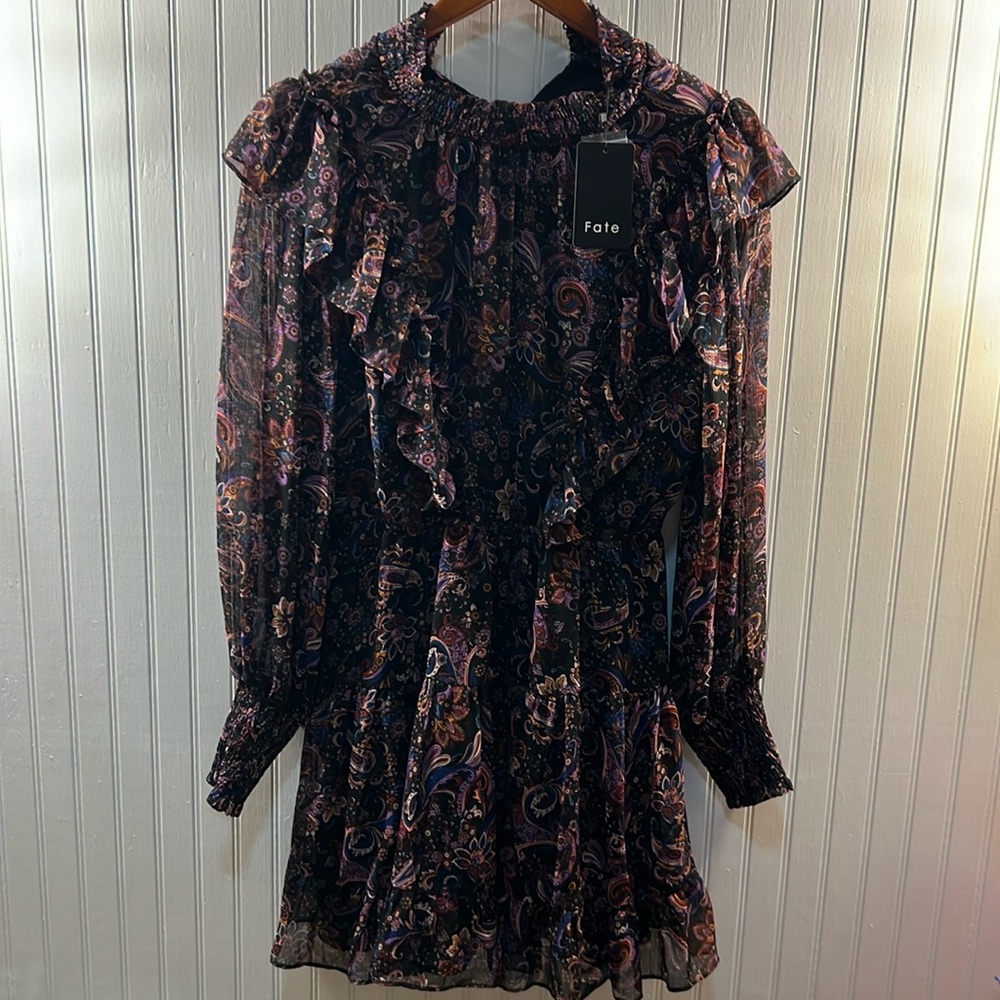 Fate paisley long sleeve mini dress